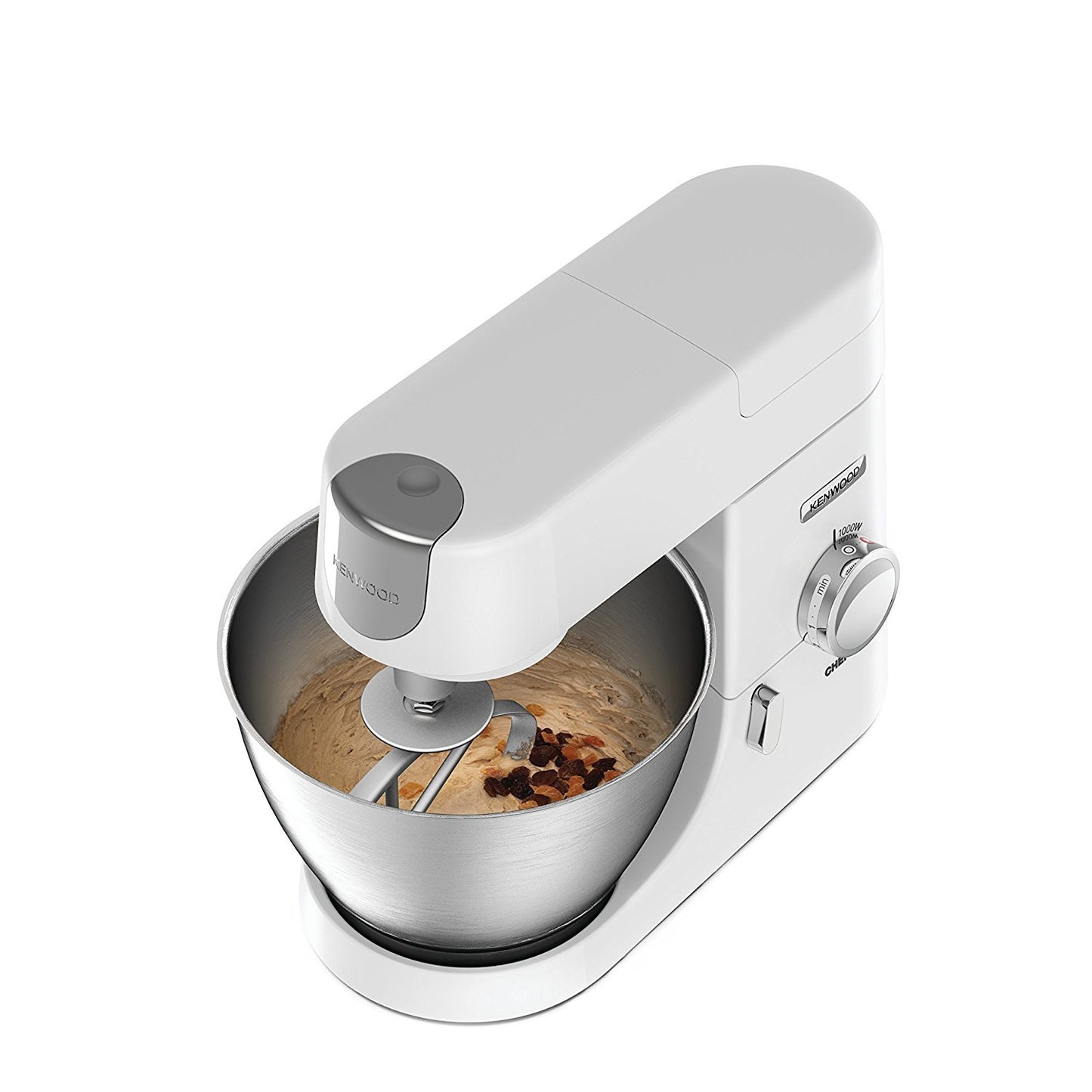 Kenwood Chef Stand Mixer for Baking - Stylish Food Mixer in White with K-beater, Dough Hook, Whisk and 4.6L Bowl, 1000W, KVC3100, White