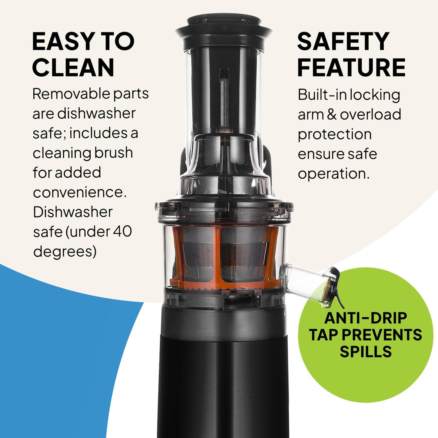 Fridja f1900 Cold Press Juicer 240W ā 78mm Wide Chute, Black Stainless Steel