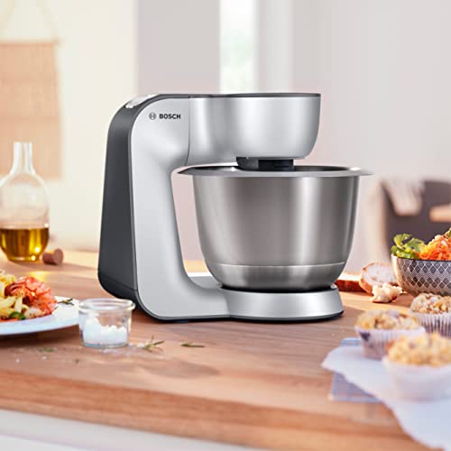 Bosch CreationLine 7 in 1 Stand Mixer MUM58259GB with 11 accessories, 7 Speeds, dough hook, whisk, beater, blender, juicer, mincer, shredder, 1000W, White/Silver