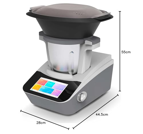 Baridi Smart Kitchen Robot Thermo-Cooker, 18 Preset Functions, 7” TFT Touch Screen, App Guided Recipes, Blender, Slow Cooker, Sous Vide, Steamer, Built-in Scales, Self Clean Function, White – DH189