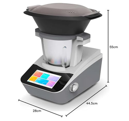 Baridi Smart Kitchen Robot Thermo-Cooker, 18 Preset Functions, 7” TFT Touch Screen, App Guided Recipes, Blender, Slow Cooker, Sous Vide, Steamer, Built-in Scales, Self Clean Function, White – DH189