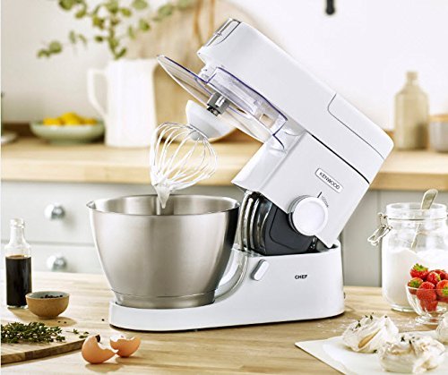 Kenwood Chef Stand Mixer for Baking - Stylish Food Mixer in White with K-beater, Dough Hook, Whisk and 4.6L Bowl, 1000W, KVC3100, White