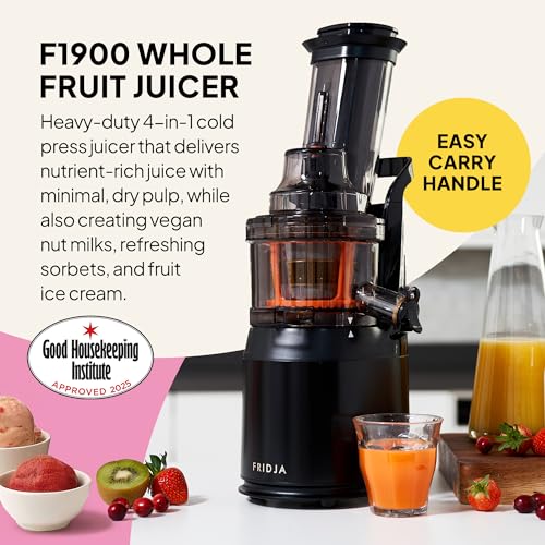 Fridja f1900 Cold Press Juicer 240W – 78mm Wide Chute, Black Stainless Steel
