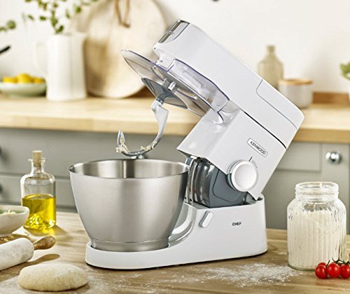 Kenwood Chef Stand Mixer for Baking - Stylish Food Mixer in White with K-beater, Dough Hook, Whisk and 4.6L Bowl, 1000W, KVC3100, White