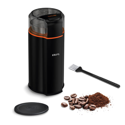 KRUPS Silent Vortex Coffee & Spice Grinder 12-Cup – One-Touch, Black