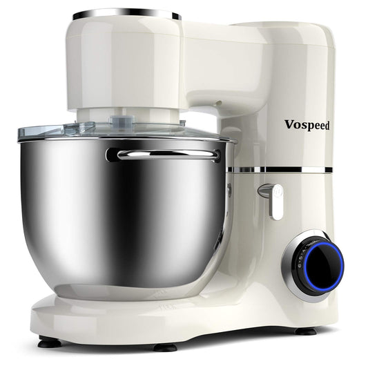 Vospeed Stand Mixer 2000W 8L Cake Mixer Electric Kitchen Food Mixer with Stainless Steel Bowl, Beater, Dough Hook, Whisk for Baking, Dishwasher Safe (White)