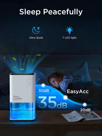 EasyAcc 1200ml Portable Electric Dehumidifier – Quiet, Auto Shut-Off, White