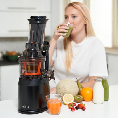 Fridja f1900 Cold Press Juicer 240W – 78mm Wide Chute, Black Stainless Steel