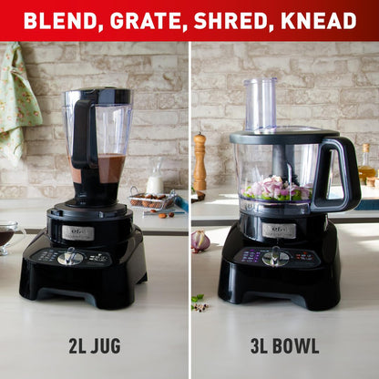 Tefal 8in1 Double Force Pro Food Processor & Blender, 3L Bowl, 2L Jug, 6 Speeds, 1000W, Chop, Grate, Slice, Shred, Knead, Beat, Dishwasher Safe, Black, DO821840