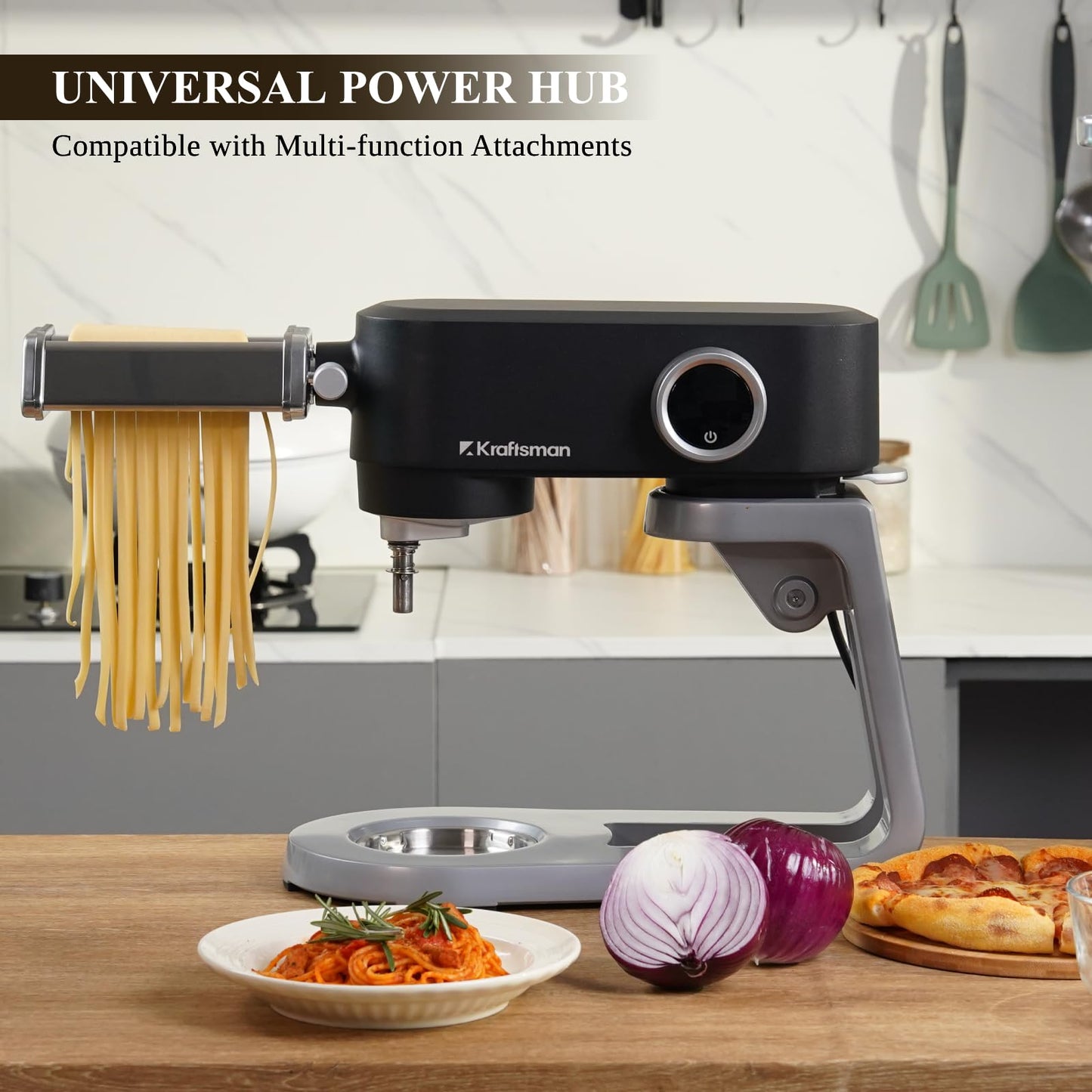 Kraftsman Full Metal Stand Mixer, 5L Kitchen Food Mixer for Baking with Stainless Steel Dough Hook, Whisk, Beater, Flexible Beater, Universal Attachment Hub, 8 Speeds & Timer Function (Black)