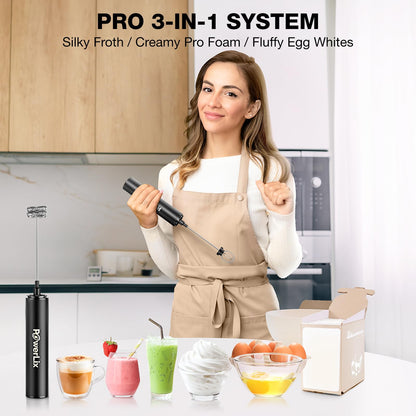 POWERLIX Pro 3-in-1 Handheld Milk Frother – USB-C, 10,000 RPM, Detachable