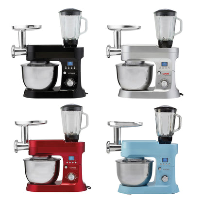 Cooks Professional Stand Mixer & Mincer 1200W | Electric Food Mixer with Pulse Setting | 6.2 Litre Stainless Steel Bowl | Blending Jug, Dough Hook, Whisk, Beater & Splash Guard | Black