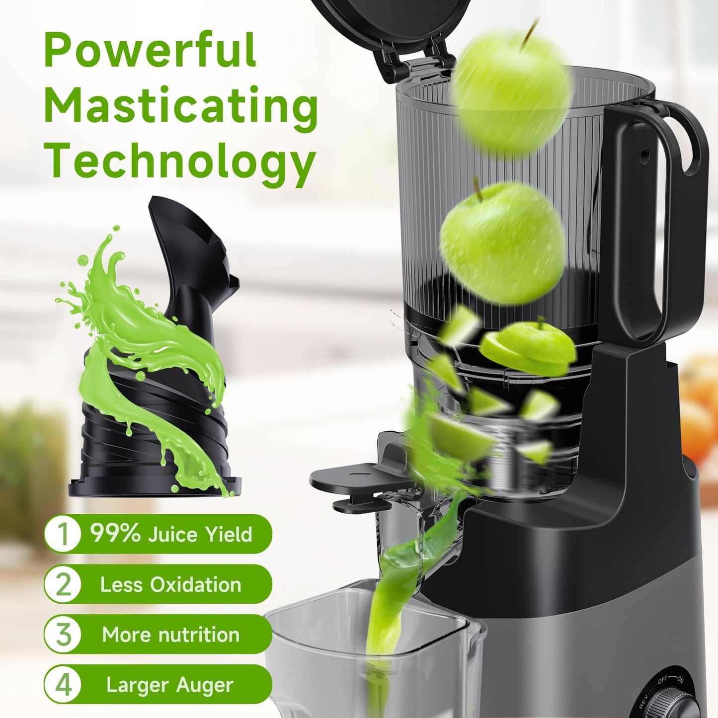 350W Cold Press Juicer – 5.3" Large Feeding Chute, High Yield, Easy Clean