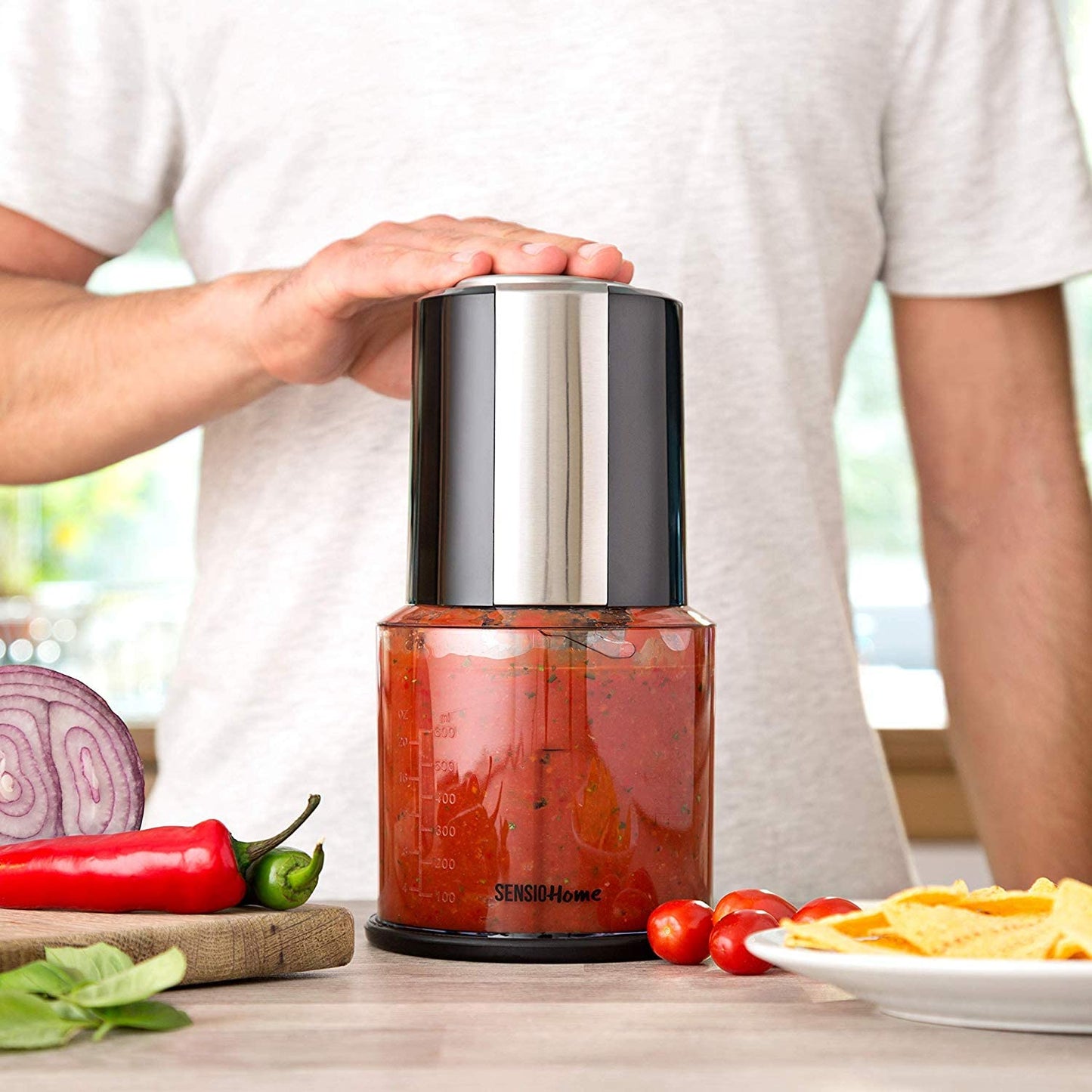 Sensio Home Mini Food Chopper 300W – 600ml Bowl, 4 Stainless Steel Blades