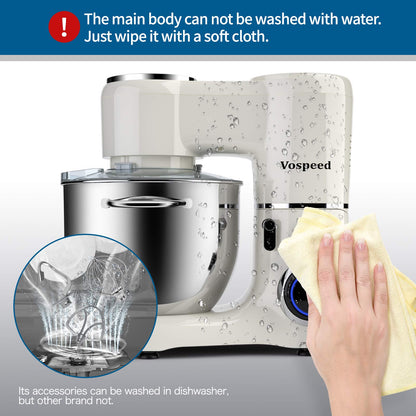 Vospeed Stand Mixer 2000W 8L Cake Mixer Electric Kitchen Food Mixer with Stainless Steel Bowl, Beater, Dough Hook, Whisk for Baking, Dishwasher Safe (White)
