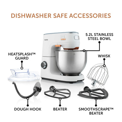 Breville HeatSoft Electric Stand Mixer | 1000W | Softens Butter for Better Results | 10 Speeds | 5.2L Stainless Steel Bowl | Includes Whisk, Beaters & Dough Hooks [VFM027]