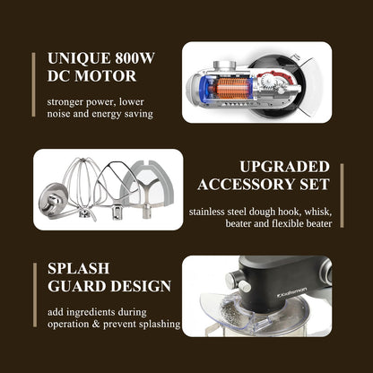 Kraftsman Full Metal Stand Mixer, 5L Kitchen Food Mixer for Baking with Stainless Steel Dough Hook, Whisk, Beater, Flexible Beater, Universal Attachment Hub, 8 Speeds & Timer Function (Black)