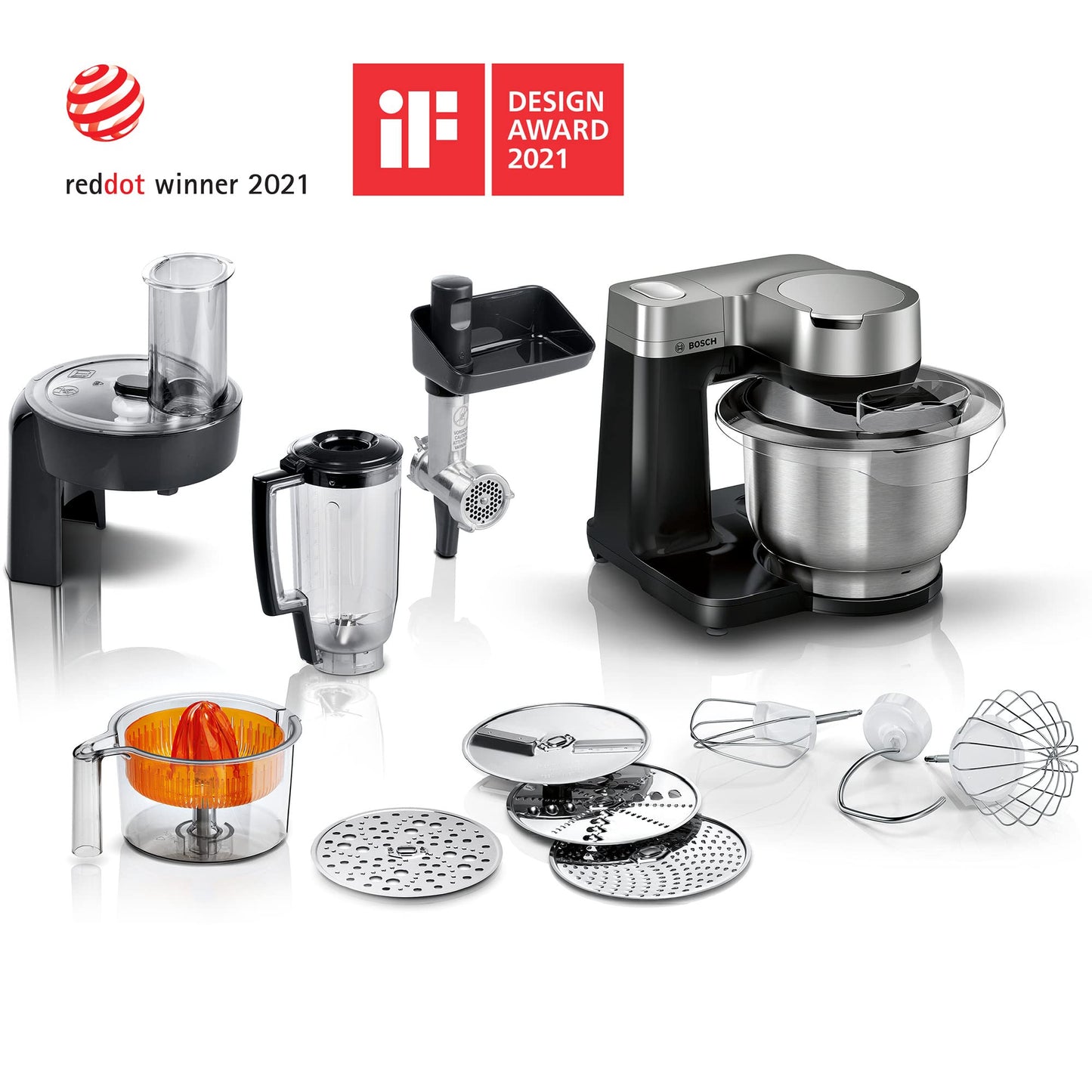 Bosch 7 in 1 Stand Mixer MUMS2VM40G 7 Speeds, dough hook, whisk, beater, blender, juicer, shredder, 900W, Black