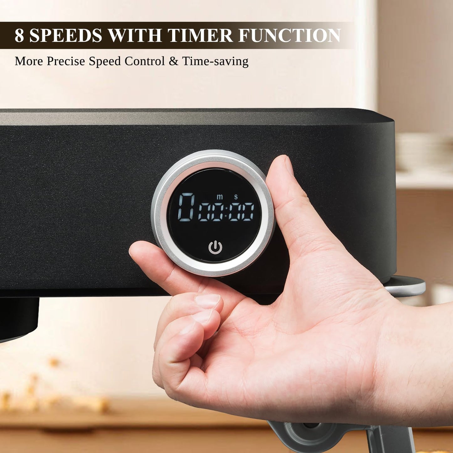 Kraftsman Full Metal Stand Mixer, 5L Kitchen Food Mixer for Baking with Stainless Steel Dough Hook, Whisk, Beater, Flexible Beater, Universal Attachment Hub, 8 Speeds & Timer Function (Black)