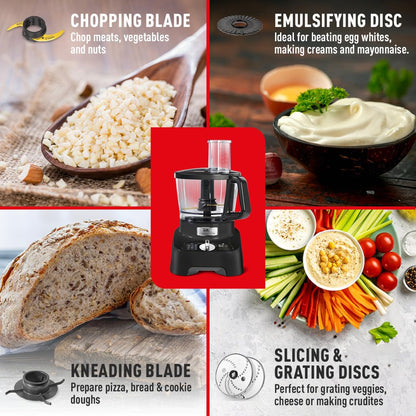 Tefal 8in1 Double Force Pro Food Processor & Blender, 3L Bowl, 2L Jug, 6 Speeds, 1000W, Chop, Grate, Slice, Shred, Knead, Beat, Dishwasher Safe, Black, DO821840