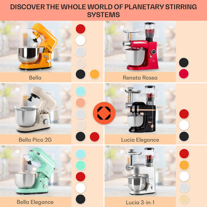 Klarstein Lucia Elegance - Stand Mixer, Food Processor and Blender, Meat Grinder, 1800 Watts in 6 Power Levels, Pulse Function, 5 l Stainless Steel Bowl / 1.5 l Glass Mixer Jug, Black