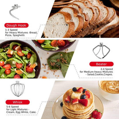 Aucma Stand Mixer, 6.2L Food Mixer 1400W Tilt-Head Electric Kitchen Mixer with Dough Hook, Wire Whip & Beater， 2 Layer Red Painting (6.2L, Red)