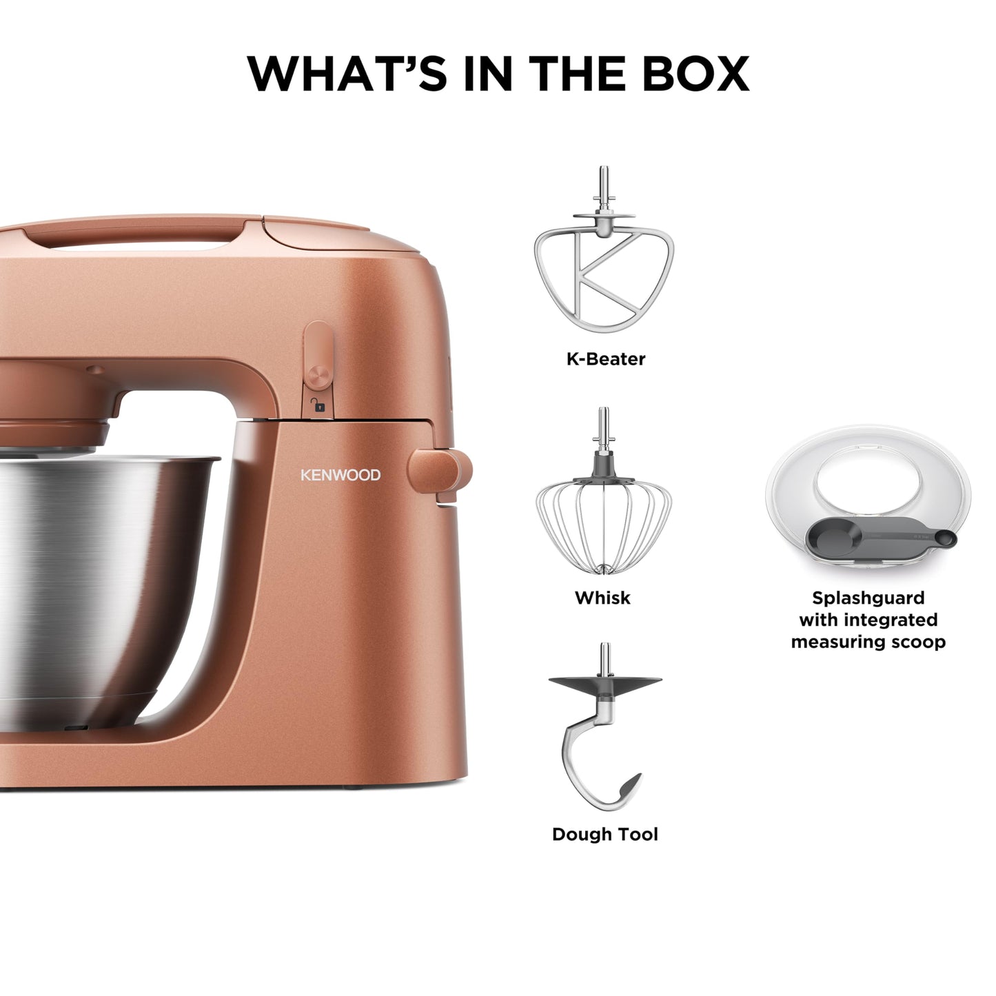 Kenwood Go KZM35.000RD, Stand Mixer with Space-Saving Design, Compact Kitchen Machine with 4L Bowl, 3 Adjustable Tools, Splashguard, 6 Speed, Elegant Metal Body with Carrying Handle, 800W, Clay Red