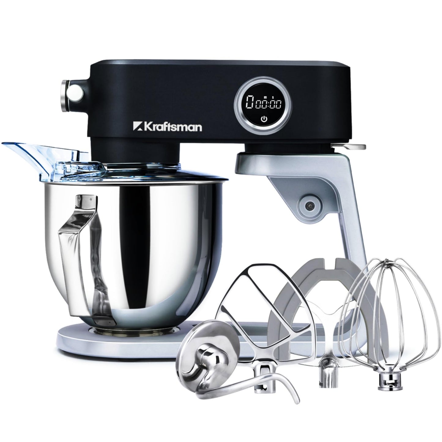 Kraftsman Full Metal Stand Mixer, 5L Kitchen Food Mixer for Baking with Stainless Steel Dough Hook, Whisk, Beater, Flexible Beater, Universal Attachment Hub, 8 Speeds & Timer Function (Black)