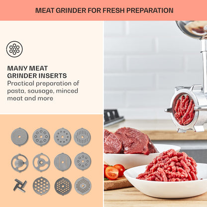 Klarstein Lucia Elegance - Stand Mixer, Food Processor and Blender, Meat Grinder, 1800 Watts in 6 Power Levels, Pulse Function, 5 l Stainless Steel Bowl / 1.5 l Glass Mixer Jug, Black