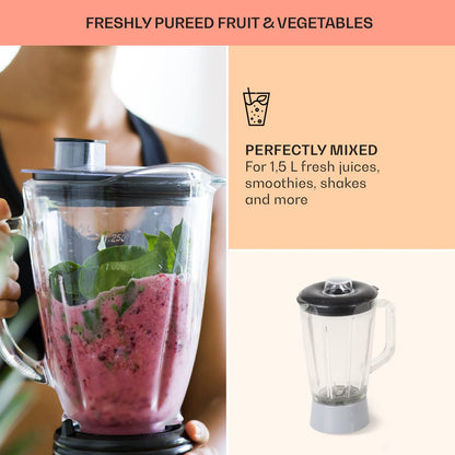 Klarstein Lucia Elegance - Stand Mixer, Food Processor and Blender, Meat Grinder, 1800 Watts in 6 Power Levels, Pulse Function, 5 l Stainless Steel Bowl / 1.5 l Glass Mixer Jug, Black