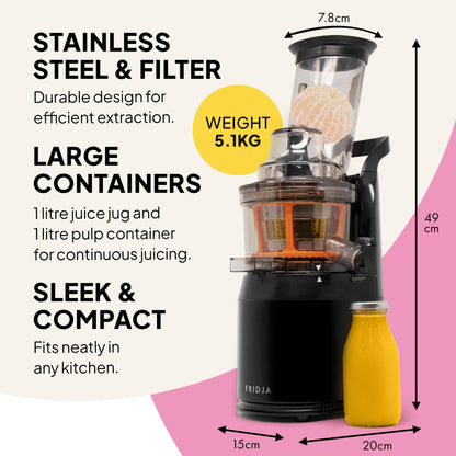 Fridja f1900 Cold Press Juicer 240W – 78mm Wide Chute, Black Stainless Steel
