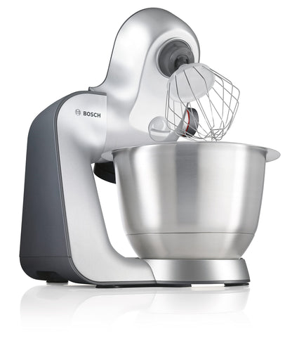 Bosch CreationLine 7 in 1 Stand Mixer MUM58259GB with 11 accessories, 7 Speeds, dough hook, whisk, beater, blender, juicer, mincer, shredder, 1000W, White/Silver
