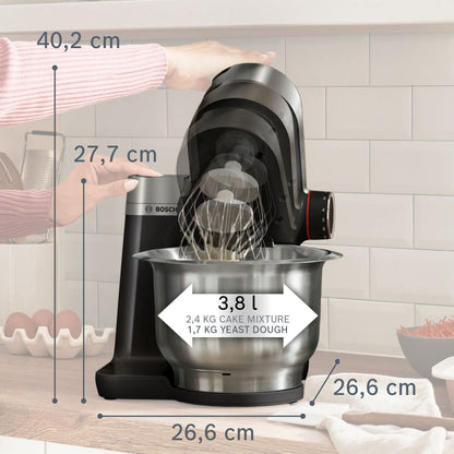 Bosch 7 in 1 Stand Mixer MUMS2VM40G 7 Speeds, dough hook, whisk, beater, blender, juicer, shredder, 900W, Black