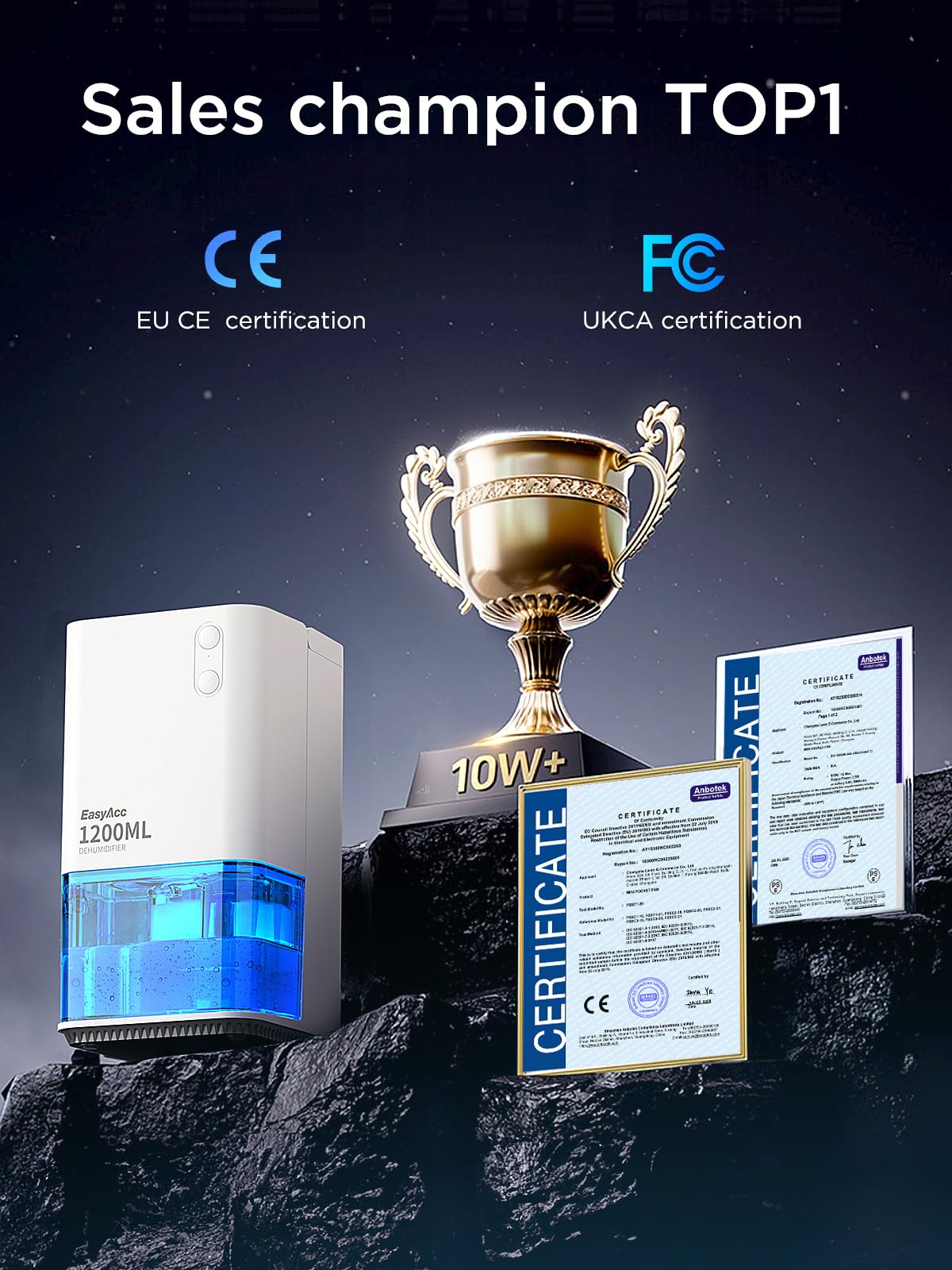 EasyAcc 1200ml Portable Electric Dehumidifier – Quiet, Auto Shut-Off, White