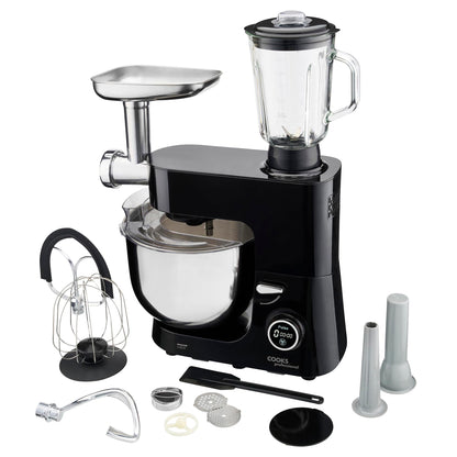 Cooks Professional Multi Function Stand Mixer 1800W with 8L Stainless Steel Bowl, Accessory Kit, Blender & Meat Mincer Capability, 8 Speed Settings, Pulse Function & Digital Control | Black
