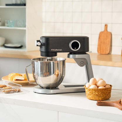 Kraftsman Full Metal Stand Mixer, 5L Kitchen Food Mixer for Baking with Stainless Steel Dough Hook, Whisk, Beater, Flexible Beater, Universal Attachment Hub, 8 Speeds & Timer Function (Black)