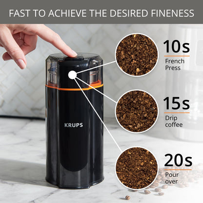 KRUPS Silent Vortex Coffee & Spice Grinder 12-Cup – One-Touch, Black