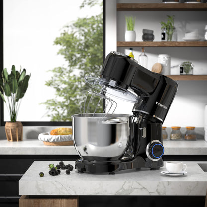Vospeed Stand Mixer 2000W 8L Cake Mixer Electric Kitchen Food Mixer with Stainless Steel Bowl, Beater, Dough Hook, Whisk for Baking, Dishwasher Safe (Black)