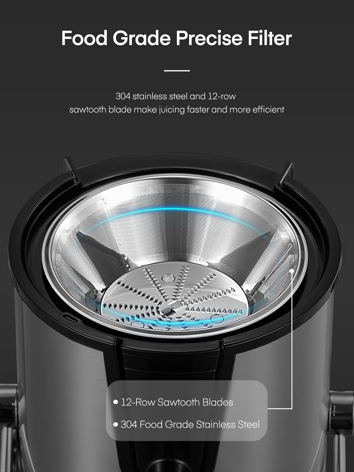 FOHERE 900W Centrifugal Juicer – 3" Feed Chute, 3 Speeds, Silver