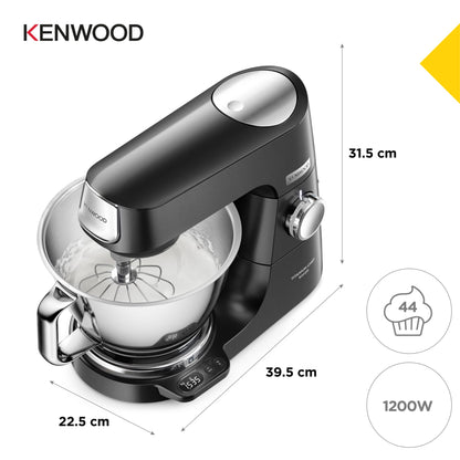 Kenwood Titanium Chef Baker Silver KVC85.004BK, Stand Mixer with Integrated Scale, 3 Stainless Steel Mixing Hooks and Rubber Whisk, 5L and 3.5L Bowls, 1200W, Black