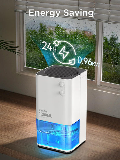 EasyAcc 1200ml Portable Electric Dehumidifier – Quiet, Auto Shut-Off, White