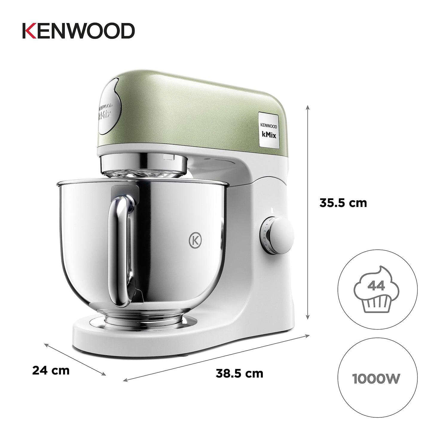 Kenwood kMix Stand Mixer ‎KMX760AGR for Baking, Stylish Kitchen Mixer with K-beater, Dough Hook and Whisk, 5 L Stainless Steel Bowl, Removable Splash Guard, 1000 W, Editions Green