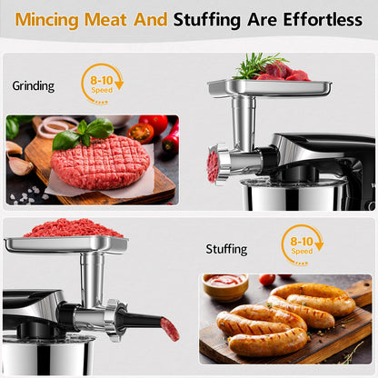 Vospeed Stand Mixer, 5.5L Food Mixers for Baking, 1500W Tilt-Head Electric Kitchen Mixer, Cake Mixers with Dough Hook, Whisk & Beater,Meat Grinder Attachment...(Black)