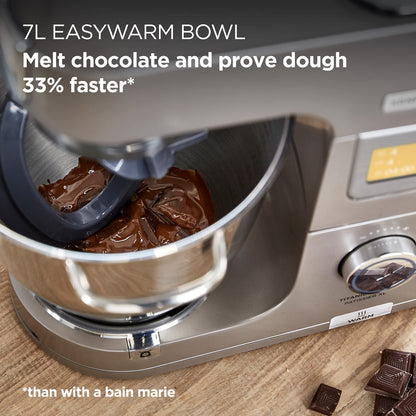 Kenwood Titanium Chef Patissier XL Stand Mixer for Baking- Powerful Food Mixer, With K-Beater, Dough Hook, Whisk, and 2 Bowls 5L and 7L, KWL90.004SI, 1400W, Silver