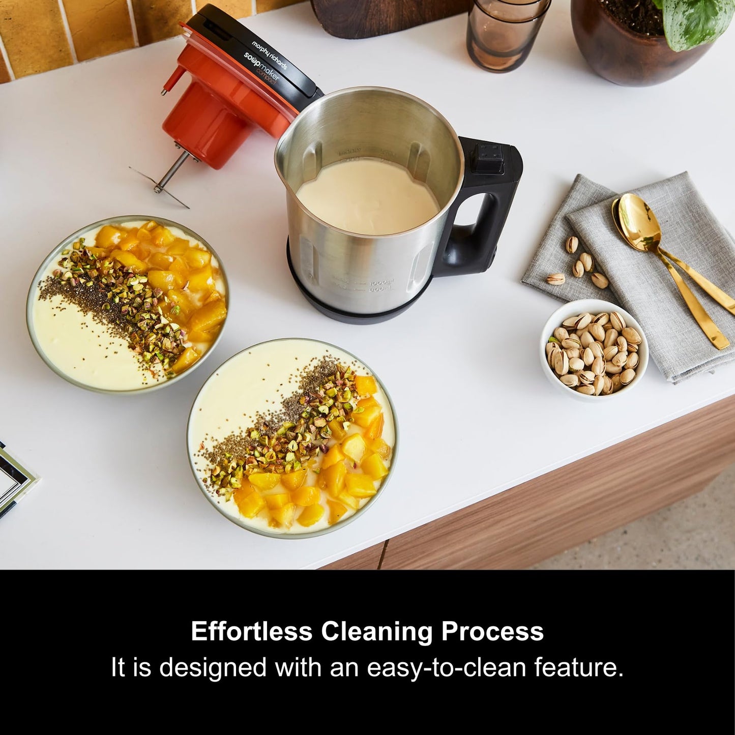 Morphy Richards Compact Soup Maker 900W – 1L, Smooth & Chunky, Black/Steel