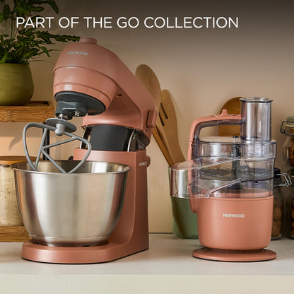 Kenwood Go KZM35.000RD, Stand Mixer with Space-Saving Design, Compact Kitchen Machine with 4L Bowl, 3 Adjustable Tools, Splashguard, 6 Speed, Elegant Metal Body with Carrying Handle, 800W, Clay Red