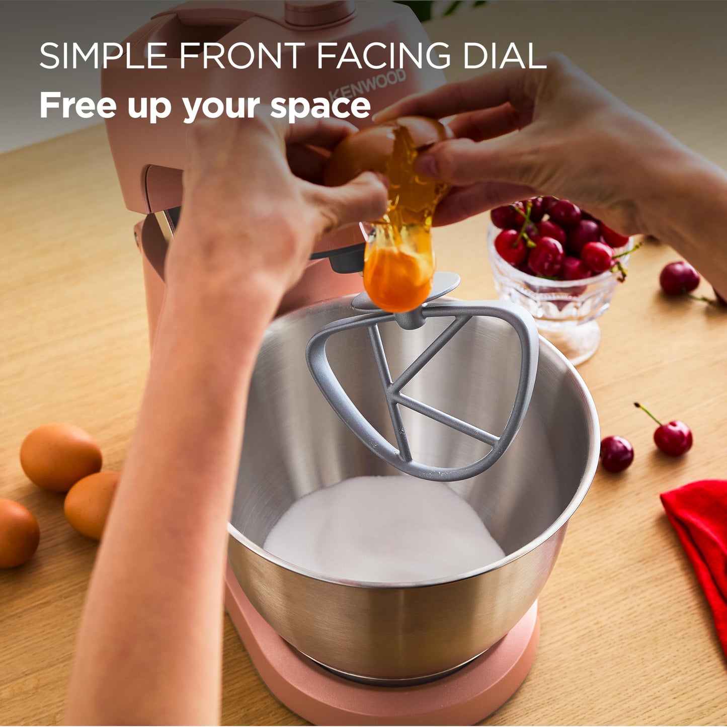 Kenwood Go KZM35.000RD, Stand Mixer with Space-Saving Design, Compact Kitchen Machine with 4L Bowl, 3 Adjustable Tools, Splashguard, 6 Speed, Elegant Metal Body with Carrying Handle, 800W, Clay Red