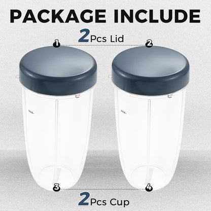 2-Pack 32oz Blender Cups with Lids – Compatible with Nutribullet 600W/900W