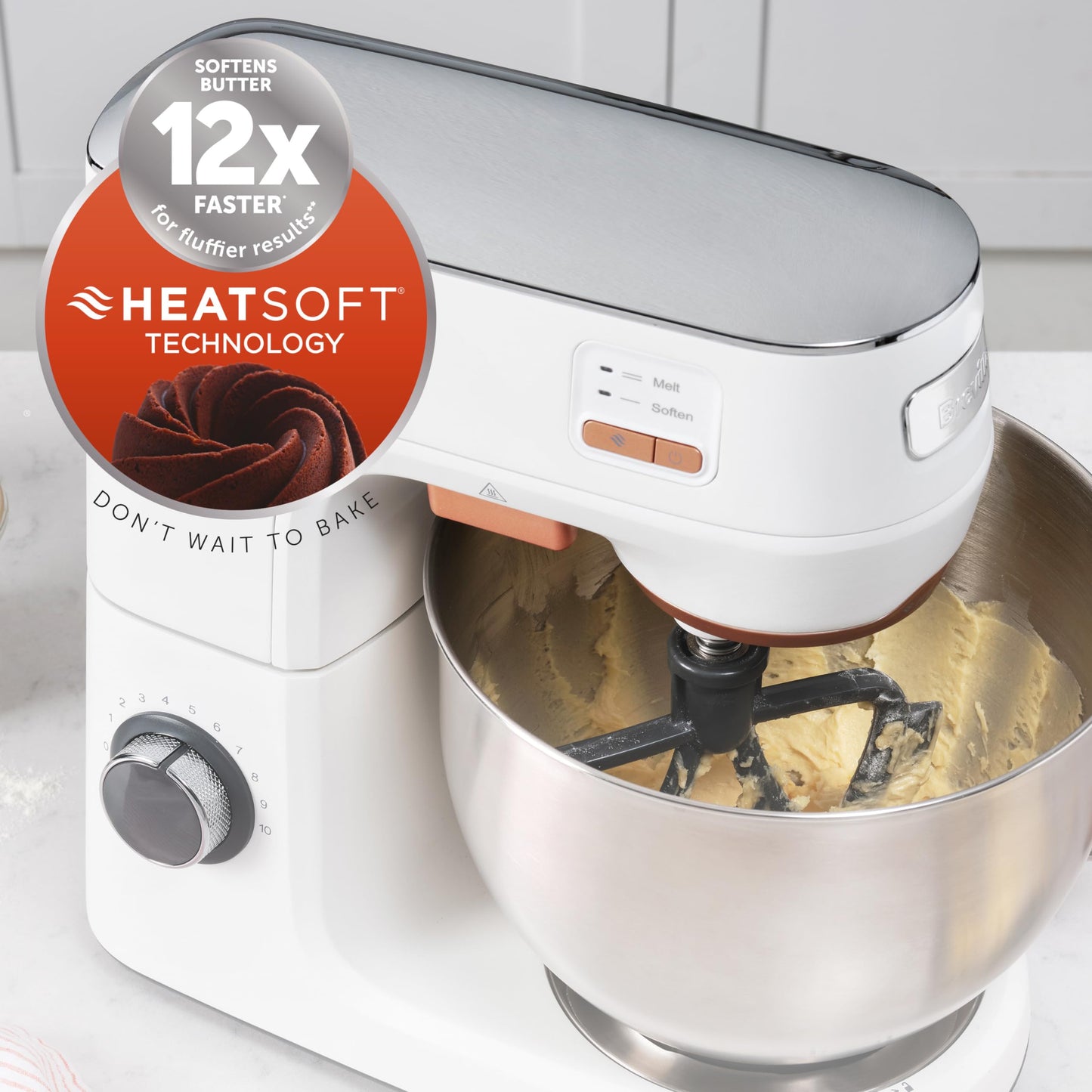 Breville HeatSoft Electric Stand Mixer | 1000W | Softens Butter for Better Results | 10 Speeds | 5.2L Stainless Steel Bowl | Includes Whisk, Beaters & Dough Hooks [VFM027]