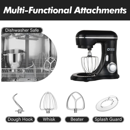 Kitchen in the box Stand Mixer, 6L Electric Food Mixer with 10 Speeds, 1300W Kitchen Appliance for Home Baking, Colorful Design Baking Tool for Bread Dough Cake with Dough Hook, Whisk, Beater (Black)